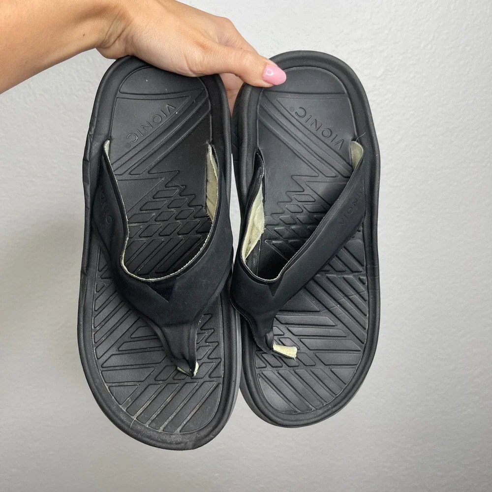 Vionic Women Black Recovery Orthotic Flip Flop Sandals Arch Support Sporty